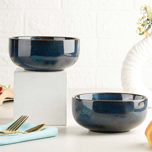 Galaxy Blue Ceramic Snack Bowl Set of 2, 500 ML